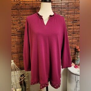 Kim Rogers Burgundy Ruffle Neck Tunic